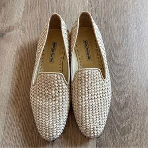 Manolo Blahnik Cream Woven Slip-On Loafers